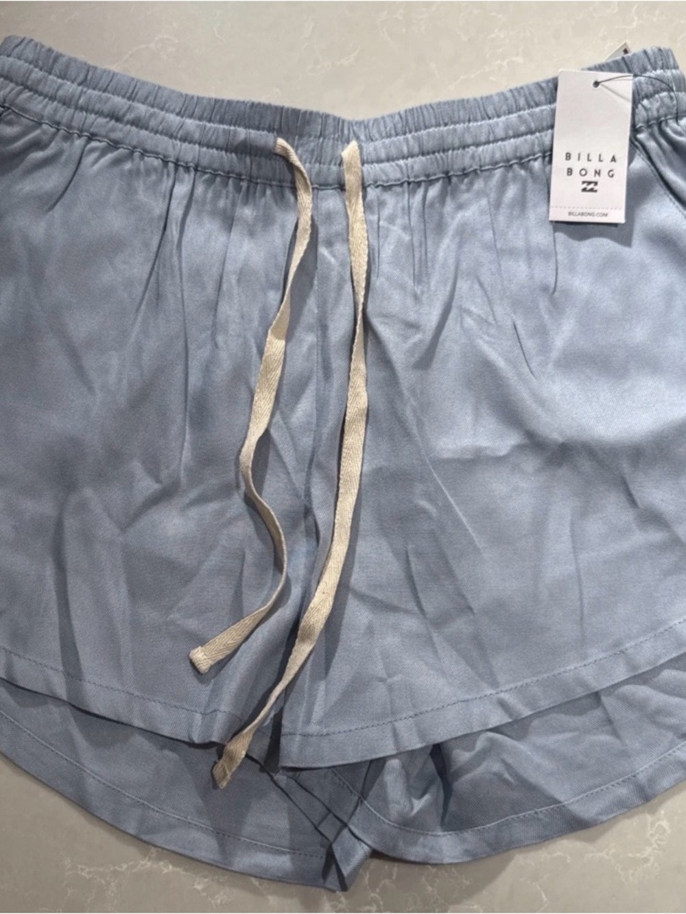 Billabong Pale Blue Women's Layered Athletic Shorts with Cream Drawstring